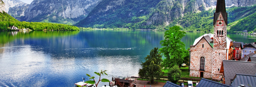 Lake Hallstatt in Austria on a clear and crisp morning