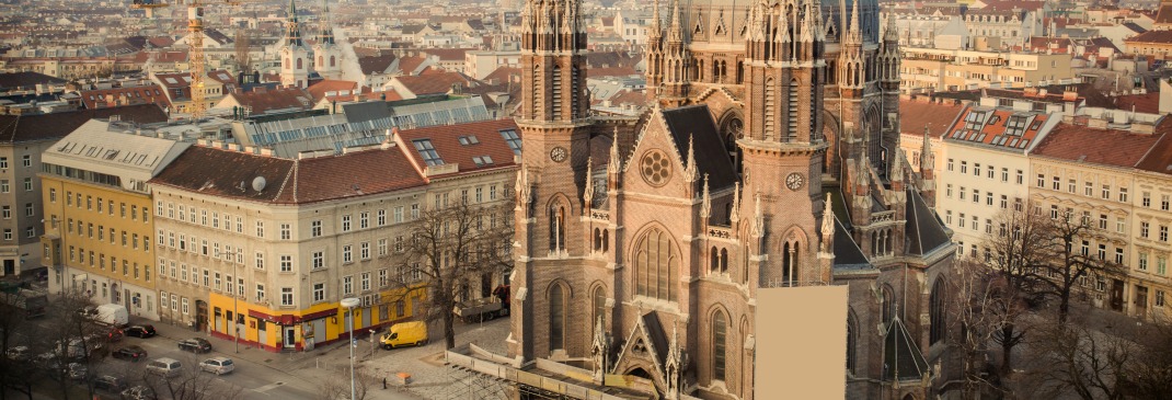 Maria Vom Siege church with the rest of Vienna behind