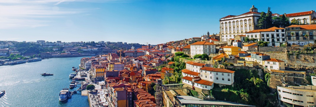 The city of Porto, Portugal sitting alongside the Douro River