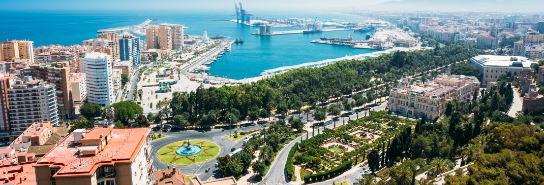 Panorama view over Malaga and beach