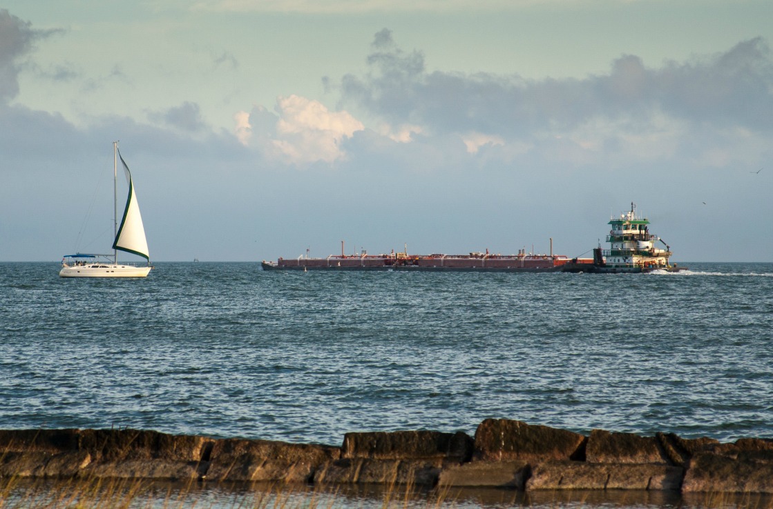 Boote am Strand von Corpus Christi in Texas