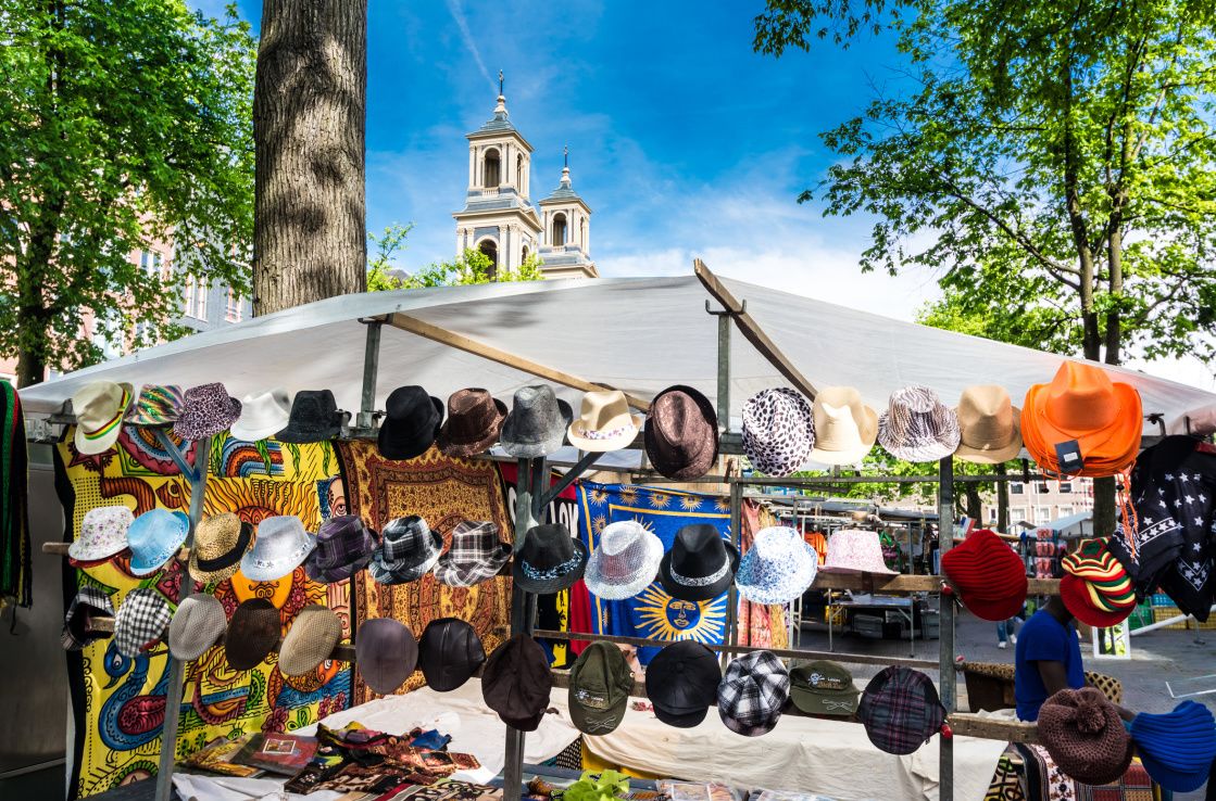 stalls at waterlooplein flea market amsterdam