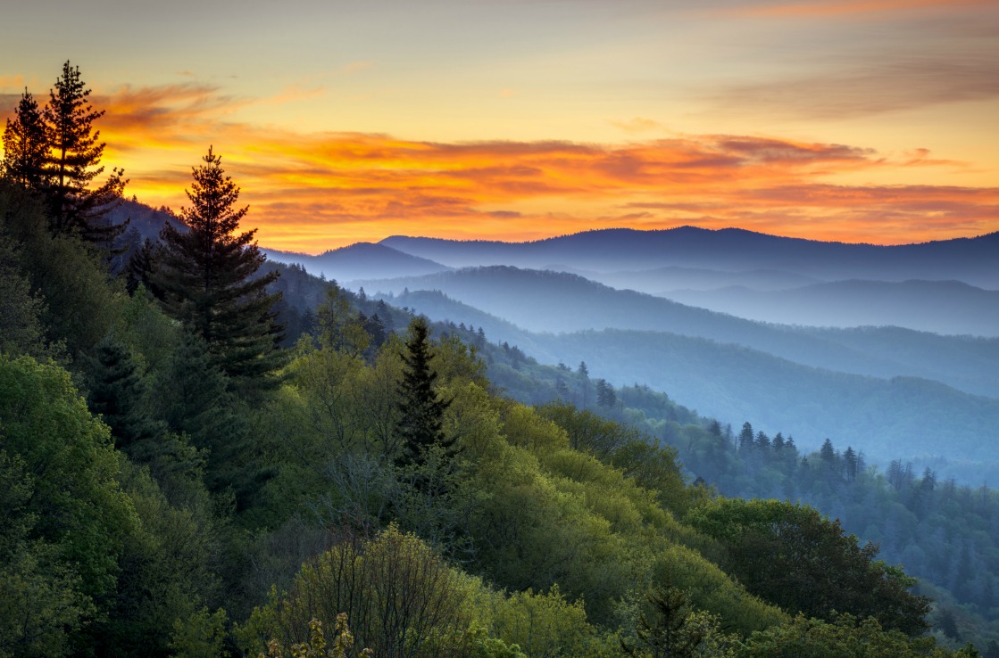 Scenic image of the Smoky Mountains sunset