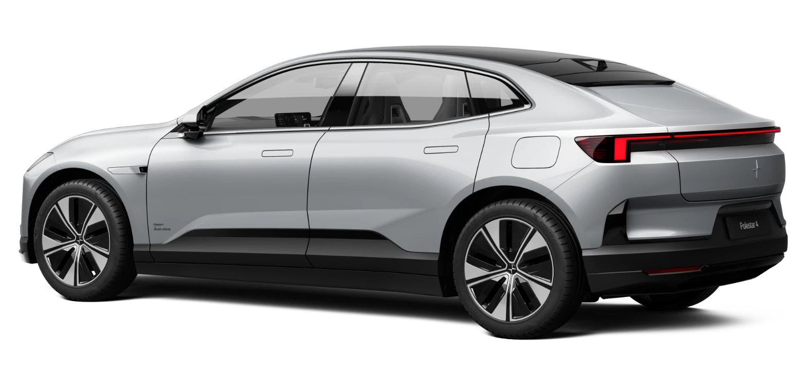 vista a três quartos da traseira de um Polestar 4 branco da Hertz Portugal
